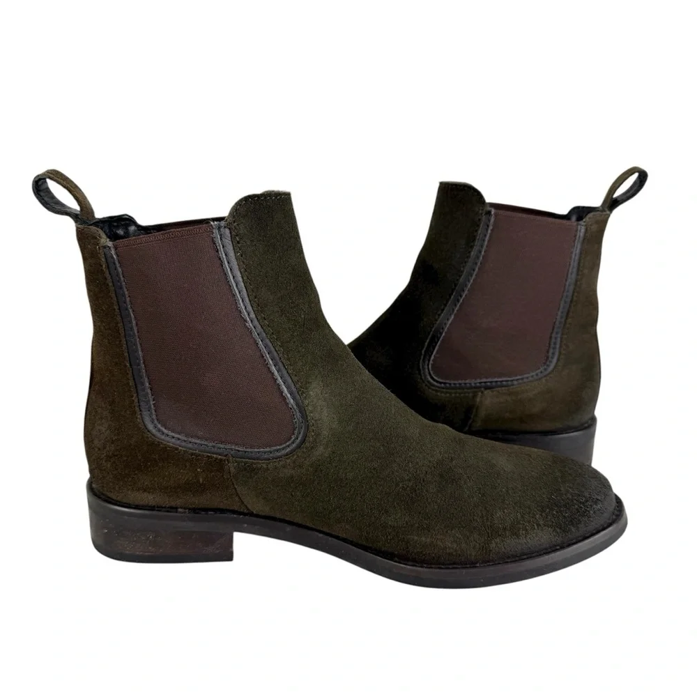 Thursday Duchess Chelsea Boots Dark Olive Suede Sz 7